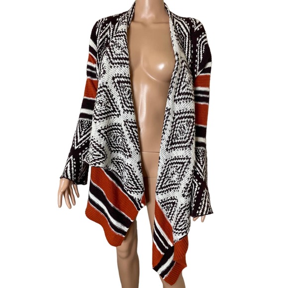 Knox Rose Sweaters - Knox Rose cardigan sweater Aztec waterfall orange brown knit open front SZ  1X